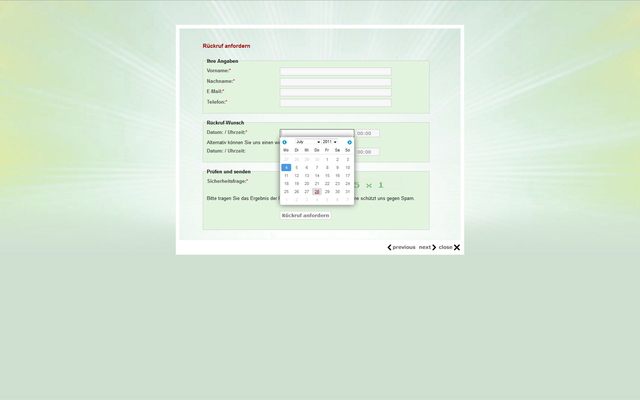 Rückruf-Formular in Ajax-Lightbox
